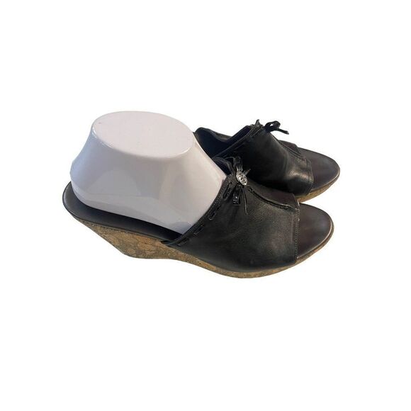 Vintage Brighton Shore Shoes Slip On Open Toe Cork Wedge Slides 9.5 M - Picture 2 of 6